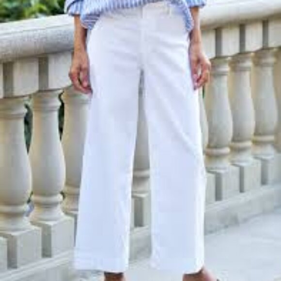 Frank & Eileen Wicklow White Wide Leg Cotton Linen Pants Size 8 - Picture 1 of 6